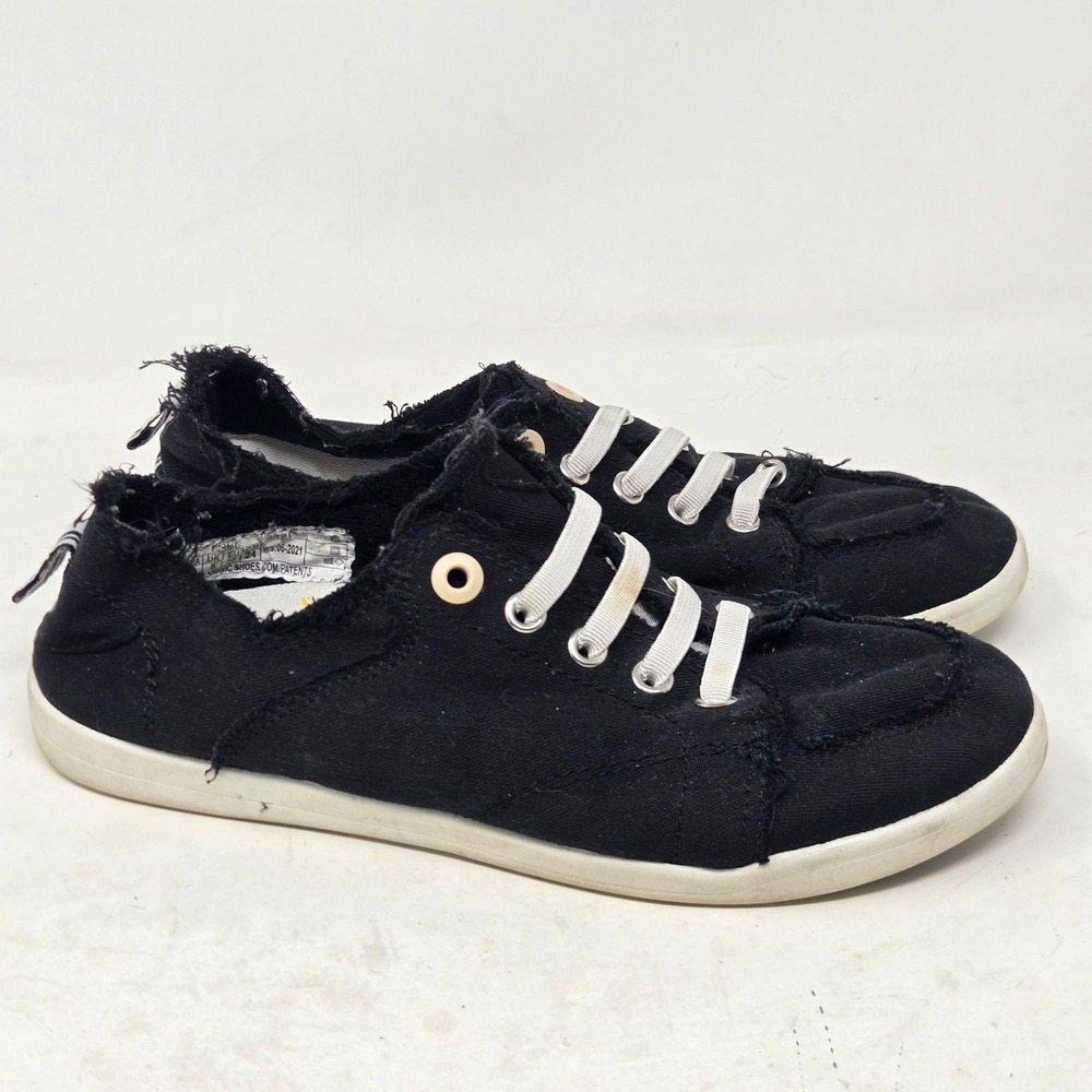 Vionic Beach Pismo Black Canvas Slip On Sneakers Womens Size 7 Distressed Frayed